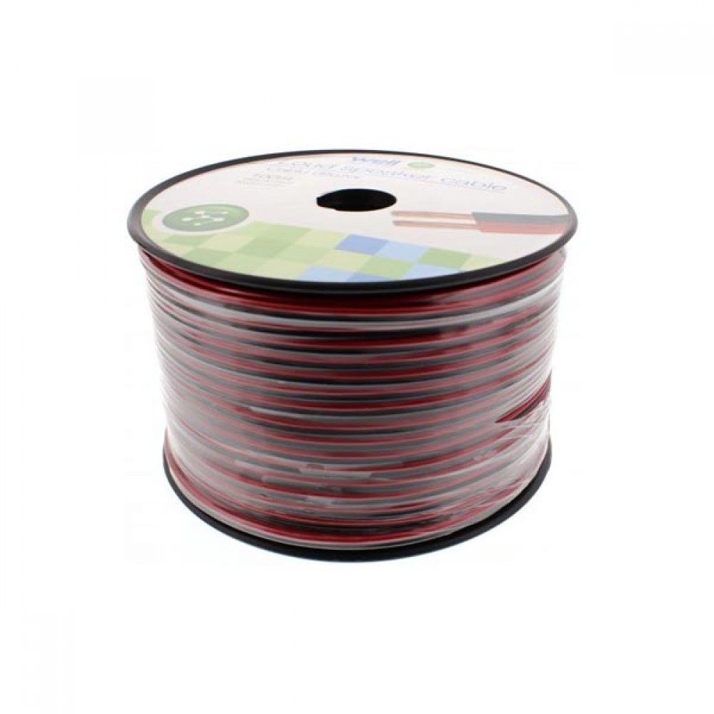 Καλώδιο Ηχείου Well 100m 2x1.00mm2 CCA Μαύρο/κόκκινο LSP-CCA1.00BR-100-WL